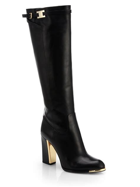 michael kors black leather high heel boots|Michael Kors thigh high boots.